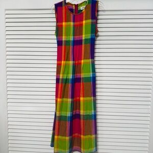 Vintage J.B.S. Multicolor Sleeveless Plaid Dress with ties- size 8- excellent